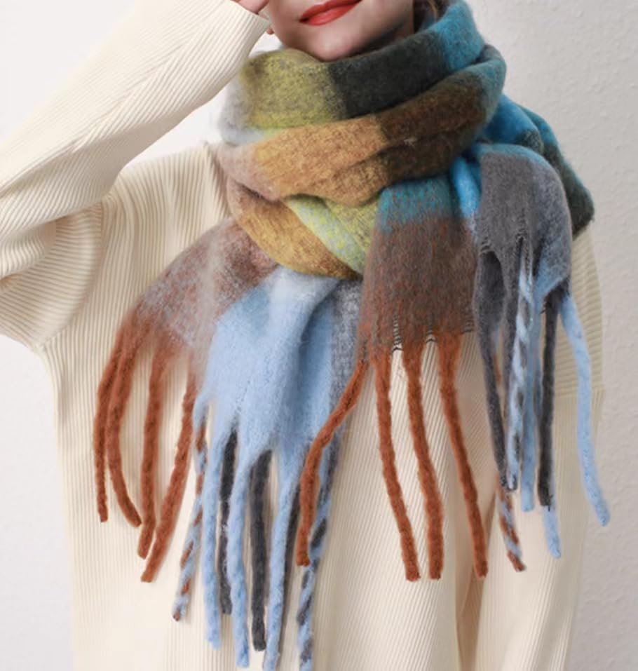 Large Chunky Winter Scarf for Women Colorful Plaid Cashmere Feel Oversized Blanket Scarves Thick Pashmina Shawl Wraps4