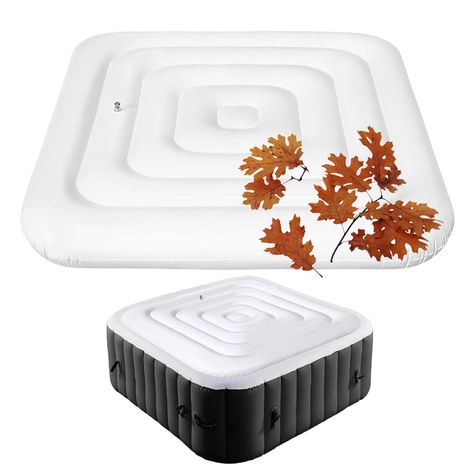 Cdptd White Inflatable Hot Tub Cover, 145Cm/165Cm Inflatable Lid Hot Tub Lid,Windproof Rain-Proof Snow-Proof Insulated Lid For Hot, Hot Tub Protector Lid (Square 135Cm)