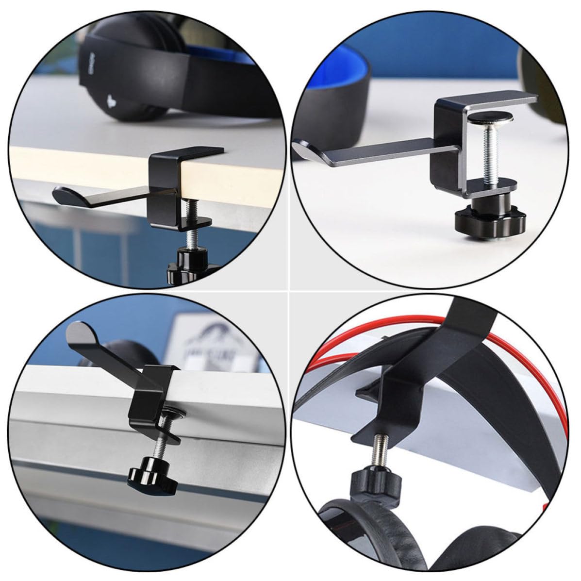 GLEAVI 2 Stück Verstellbare Kopfhörerhalter aus Schwarzem Eisen Multifunktionaler Metallhaken für Küche und Bad als Headset Halterung und Schlüsselaufhänger