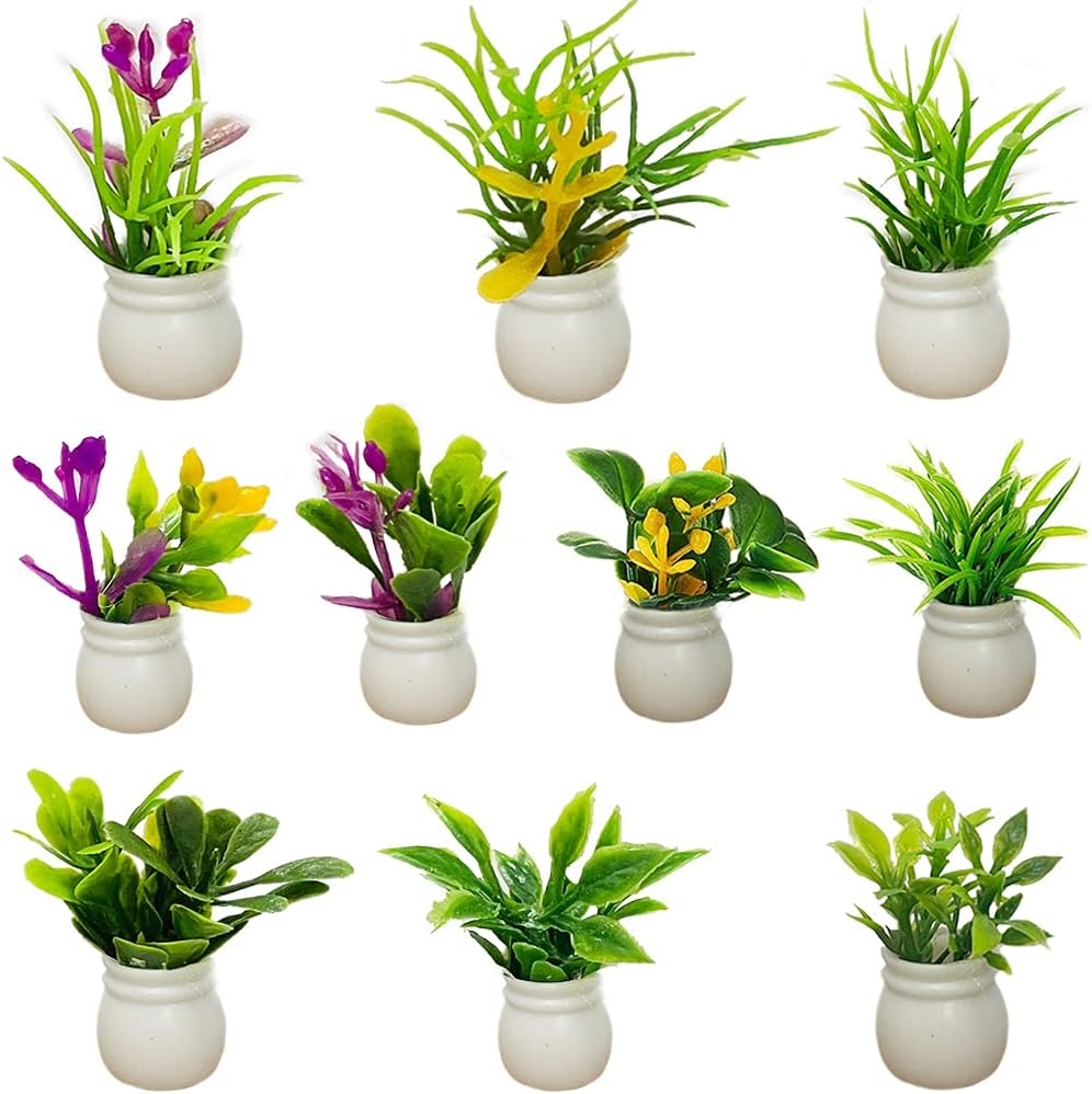 MEMOVAN Dollhouse Plant Miniature Bonsai Plant Dollhouse Mini Green Plant Flower Potted Model Tiny Fake Greenery Ornament Simulation Potted Plants for Doll House Furniture Home Decoration-10pcs