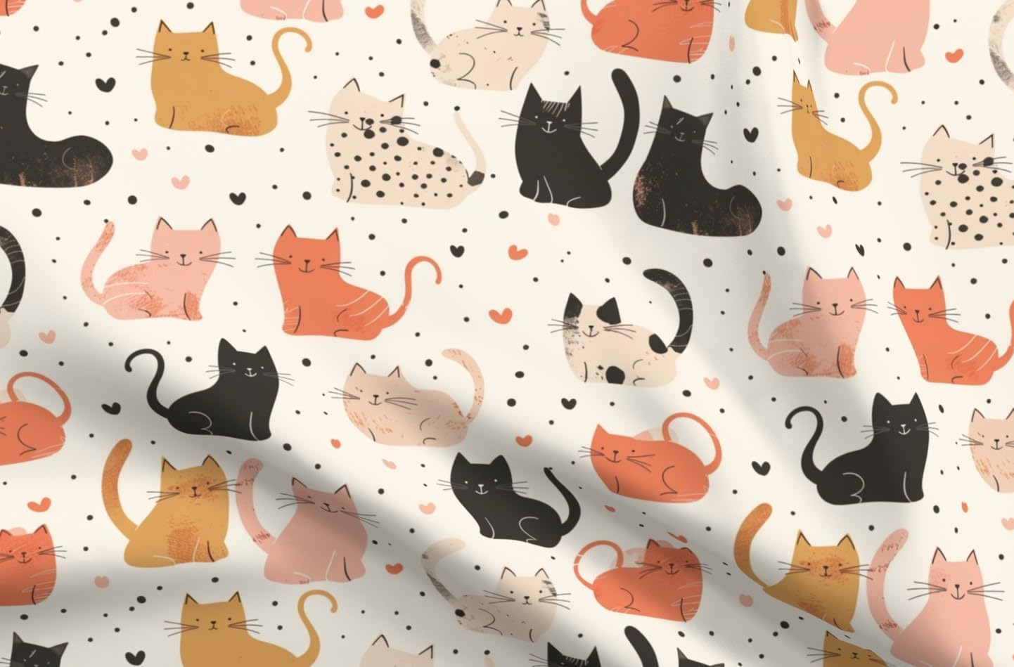 Spoonflower Fabric - Playful Cats Colorful Kitties Feline Fun Pet Lovers Neutral Cream Printed on Minky Fabric Fat Quarter - Sewing Baby Blankets Quilt Backing Plush