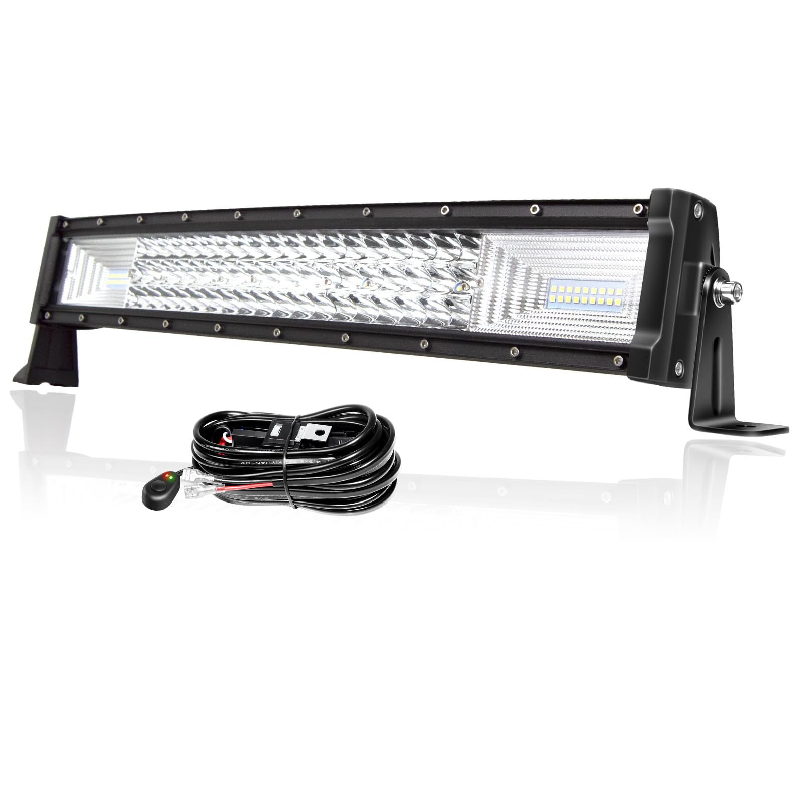 PICAA 22 Zoll 270W LED Lichtleiste KFZ mit 12V Kabelbaum Kit, Gebogen LED Arbeitsscheinwerfer Lightbar Zusatzscheinwerfer Auto Offroad Beleuchtung für SUV, LKW, 4x4, Traktor, ATV