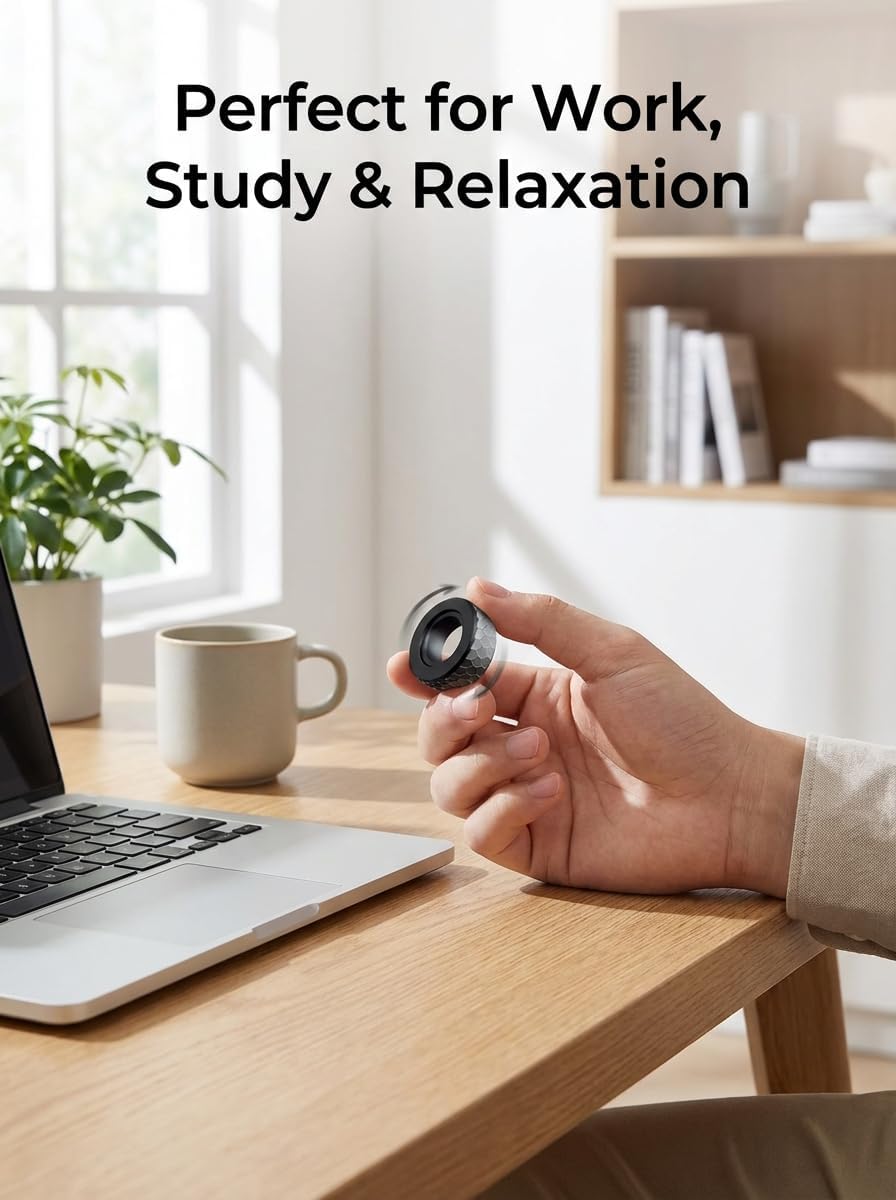 Adjustable Fidget Ring for Stress Relief – Stainless Steel ADHD Anxiety Toy with Clicking Sounds, DIY Focus Tool for Office Travel, Gift for Adults Teens (Black)