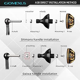 GOMEXUS Power Knob Compatible for Shimano Daiwa Penn Fishing Reel Handle Knob 38mm Metal with Shaft, Black Gold