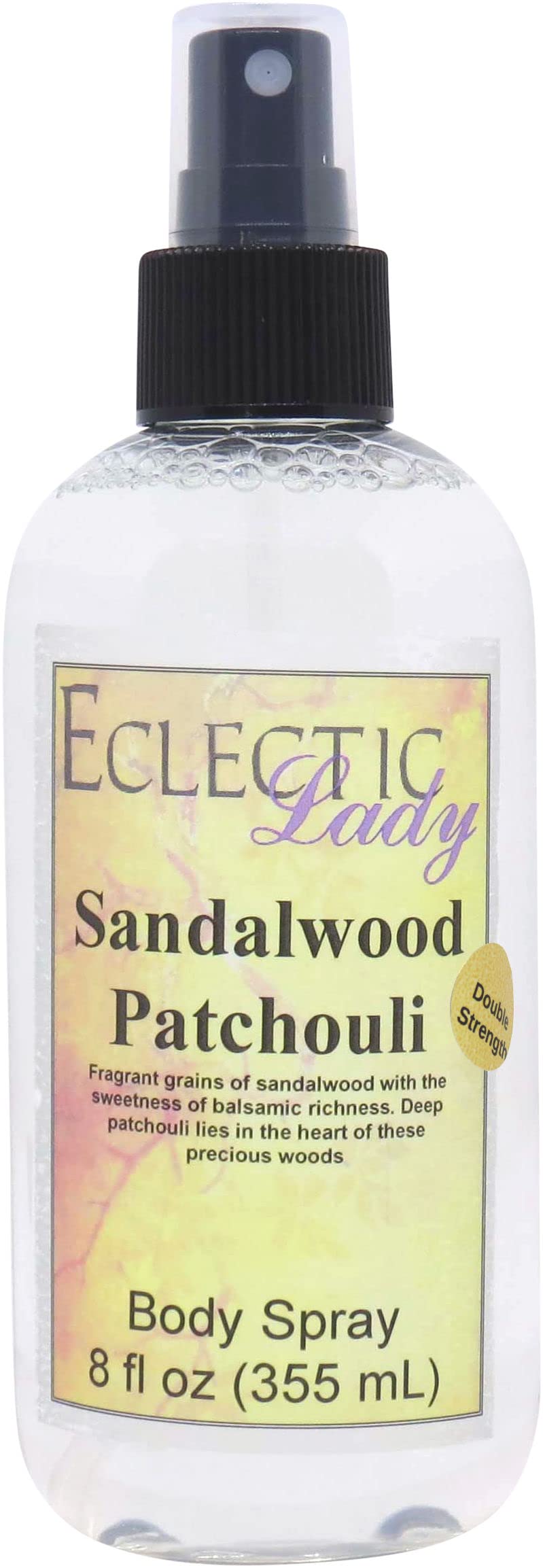 Eclectic Lady Sandalwood Patchouli Body Spray, Double Strength, 8 ounces, Body Mist for Women with Clean, Light & Gentle Fragrance, Cologne with Soft, Subtle Aroma For Daily Use