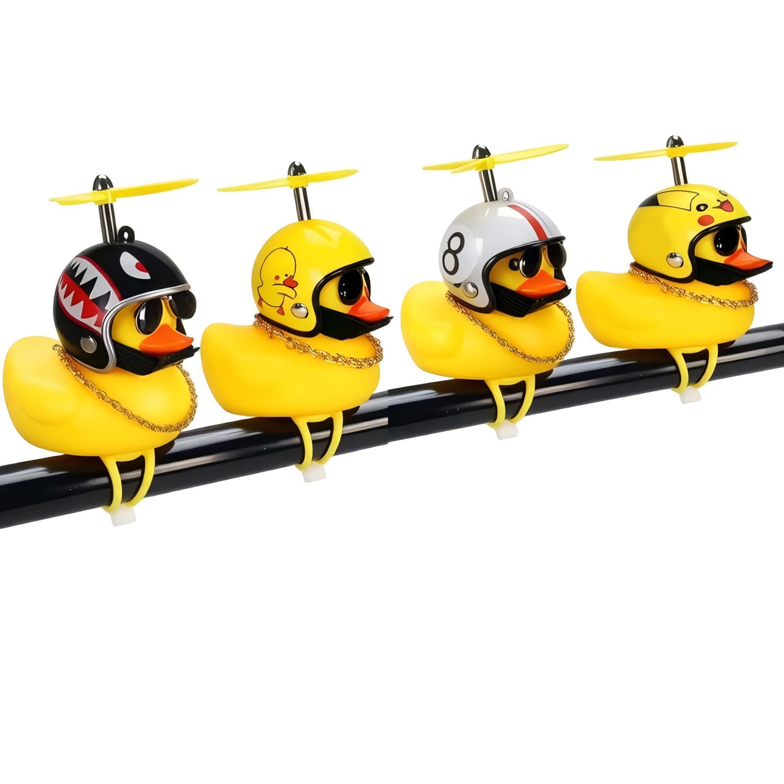 4 Rubber Duck Bike Bell Set,4 Helmet Accessories,4 Propellers,Bike Handlebar Decoration Small Yellow Duck Ornament,for Rubber Duck Decorations Bikes for Scooter Bike Motorcycle Car Bike Decor