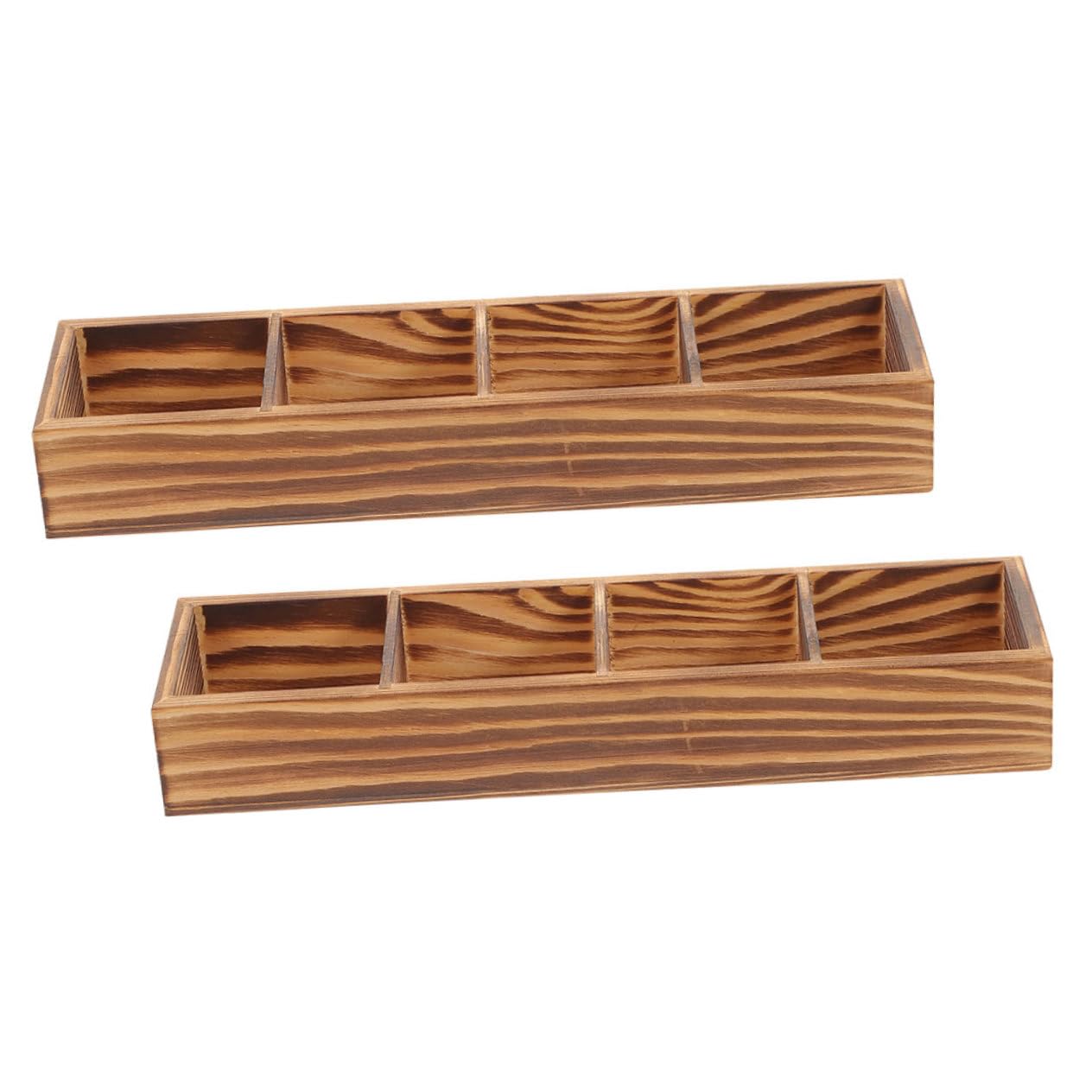 TOPPERFUN 2Pcs Wooden Tea Bag Organizer with Compartments Desktop Storage Box for Tea Bags Sugar Packets Items Vintage Style Divided Storage Bin for Home Office