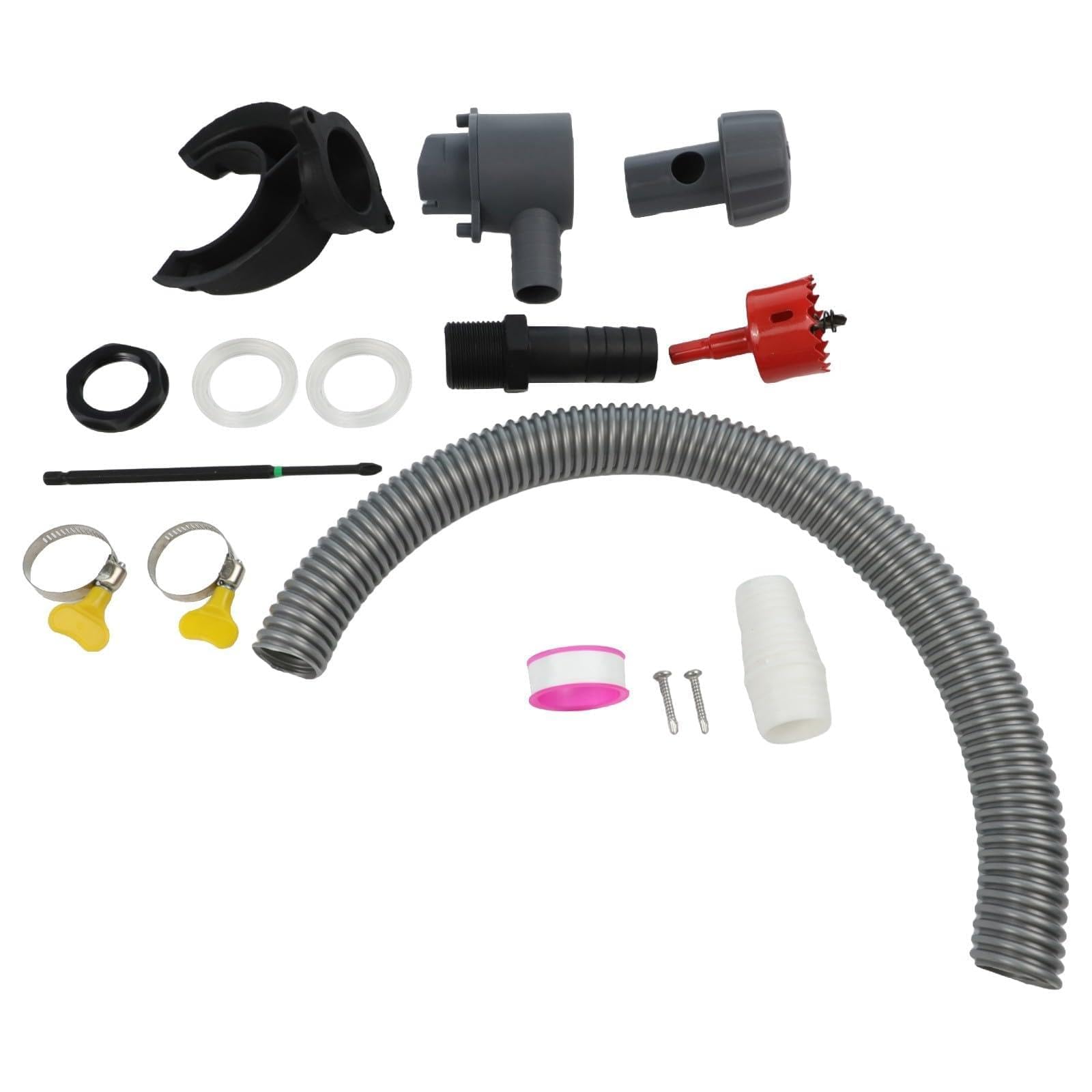 Kit deviatore per collettore acqua piovana da 115 mm, sistema di risparmio idrico da giardino in plastica con tubo e fissaggi per irrigazione del prato, grigio