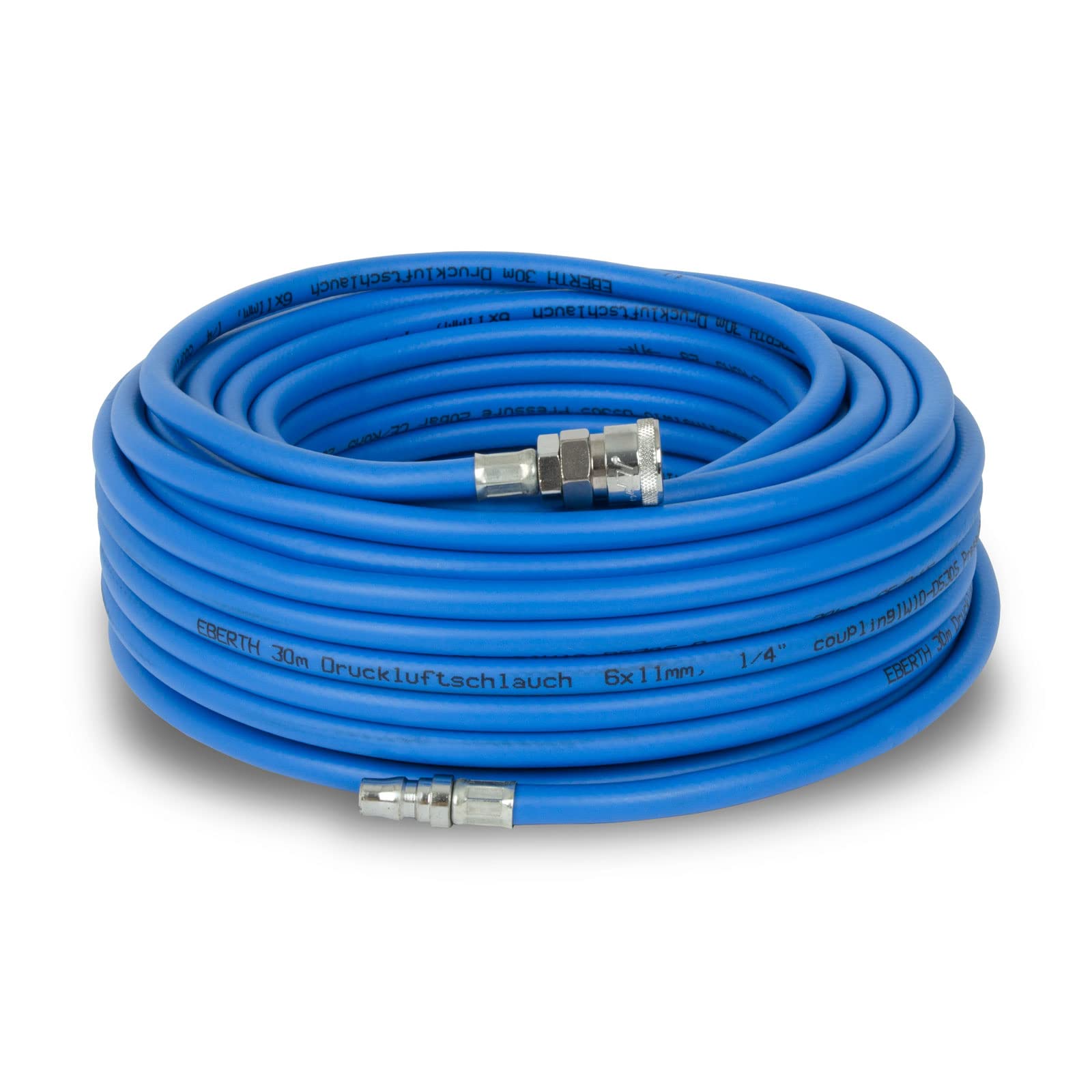 EBERTH Wąż do sprężonego powietrza, wysokociśnieniowy wąż do kompresora, długość 30 m, średnica 6 mm x 11 mm (wewnętrzna x zewnętrzna), przyłącze 1/4", 20 bar, akcesoria do narzędzi pneumatycznych