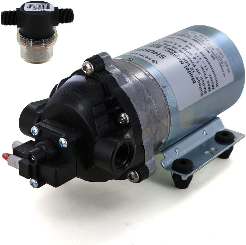 Shurflo 8000-543-936 Automatic-Demand 12V Diaphragm Pump with Shurflo 255-568 Strainer (Bundle, 2 Items)