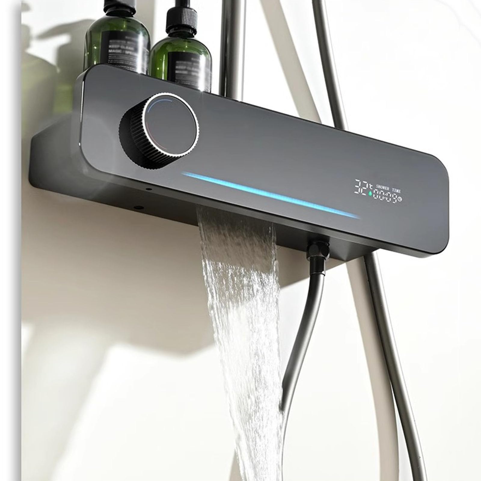 Colonna Doccia Pianoforte Altezza Regolabile Grigio Canna di Fucile | Kit Doccia a Muro con Soffione Doccia Rotondo Regolabile e Cascata e Doccetta