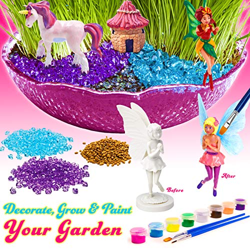 Little Growers Fairy Garden Craft Kit with Enchanted Unicorn and Light-Up Fairy Lights - Paint, Plant and Grow Your Very Own Fairy Garden Arts and Crafts Kit - for Kids All Ages Both Girls and Boys