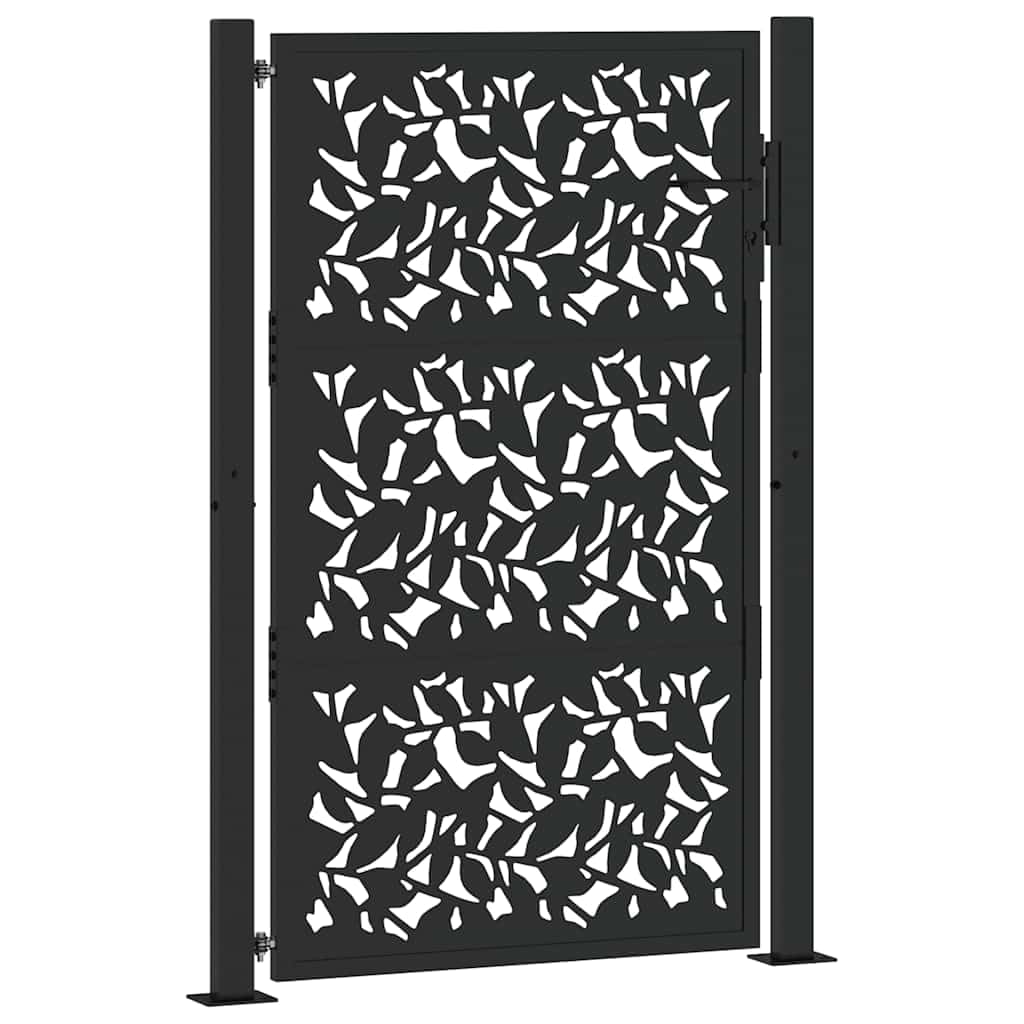 Vidaxl (Steel/Black, 105 X 155 Cm/Leaf Design) Garden Gate 105X180 Cm Weathering Steel Flame Design Fence Gate
