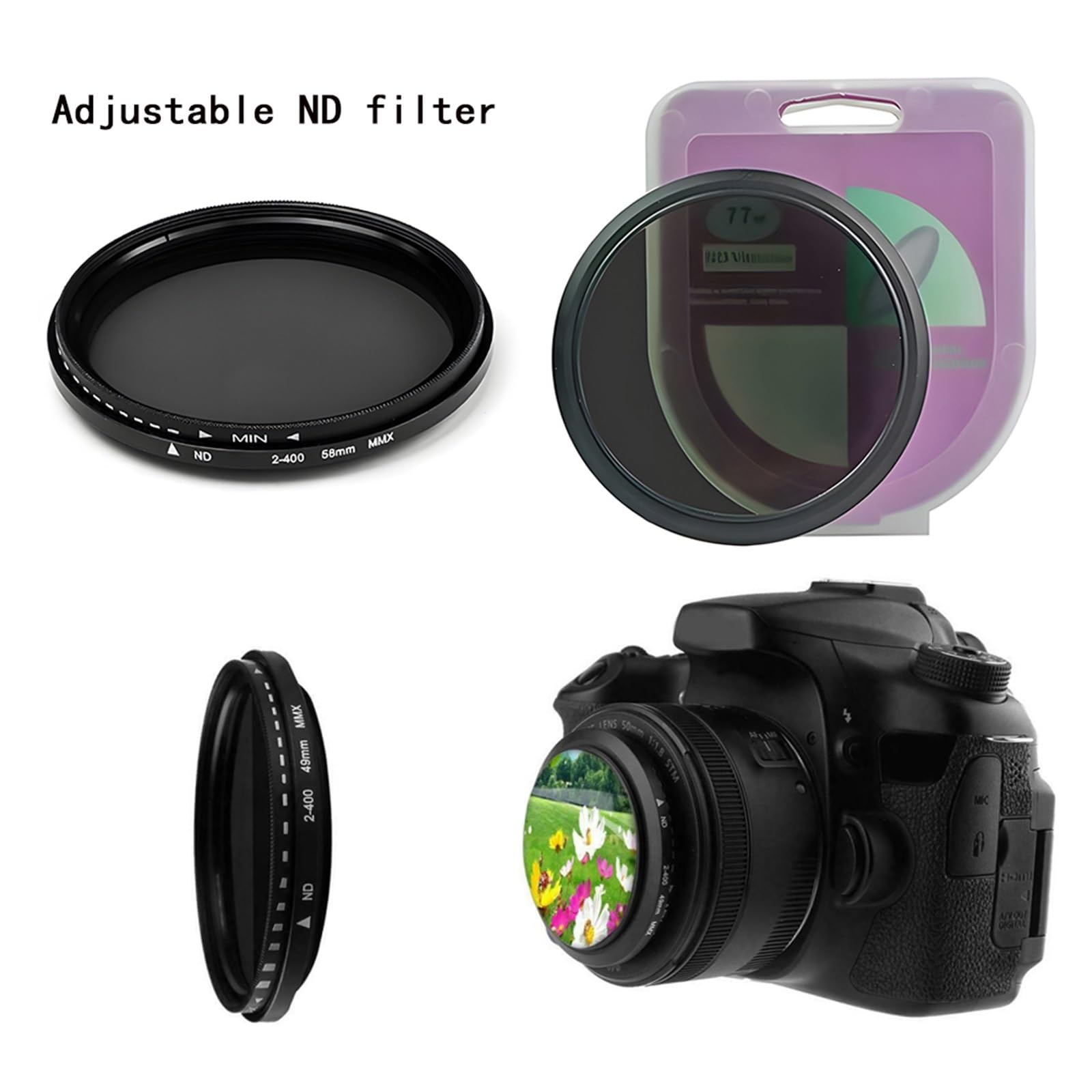 Filtro ND Variable For Cámara Filtro De Lente De Densidad Neutra Ajustable (ND2-ND400) - 37 40,5 43 46 49 52 55 58 62 67 72 77 82 Mm(72mm,ND)