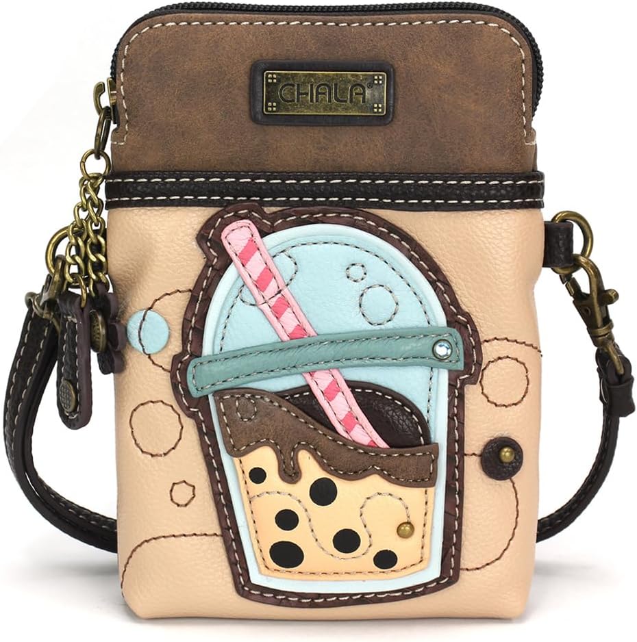 CHALA Foodie Collection Cell Phone Crossbody Purse-Women PU Leather/Canvas Multicolor Handbag with Adjustable Strap