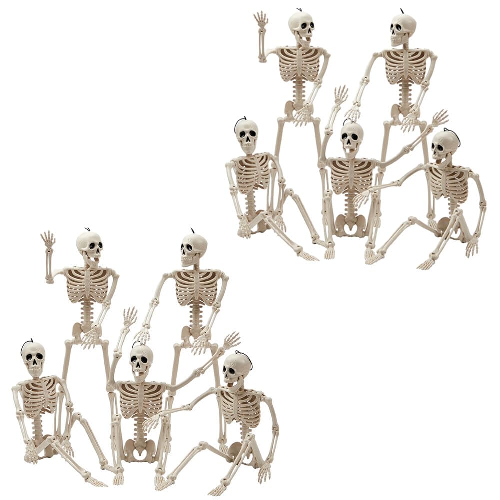 Esqueletos colgantes de Halloween, articulaciones articulables de 16 pulgadas, esqueleto para decoraciones de cementerio de Halloween, accesorios de casa encantada (paquete de 10)