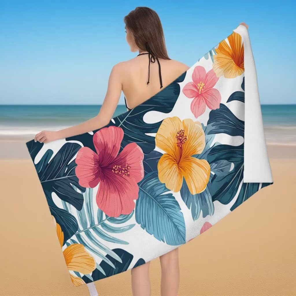 Toalla Playa XXL 220x100cm/35x70cm, Juego de 2 Toalla de Playa Grande Moderno, Microfibra, Secado Rápido y Antiarena, Absorbente, Suave, Toallas de Baño Microfibra con Bolsa para Gym Gimnasio Yoga F-8