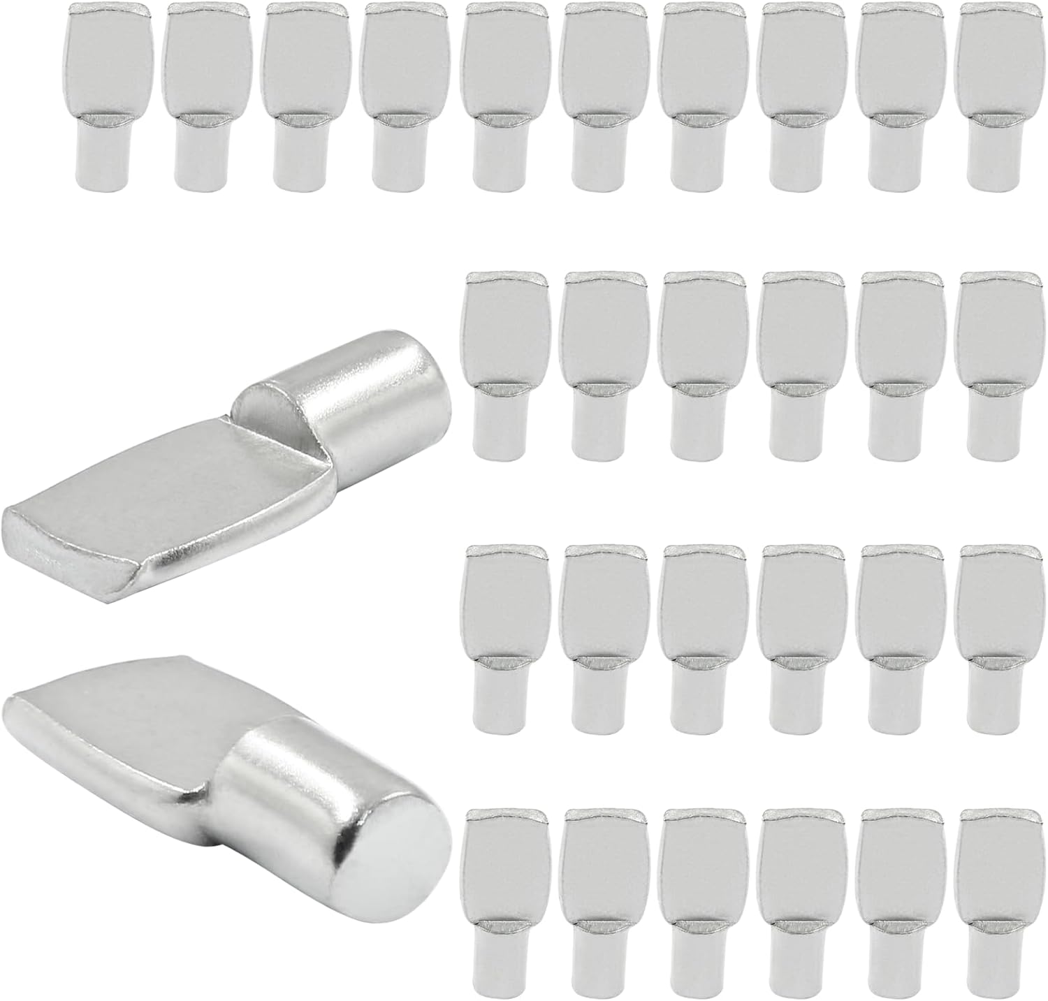 Piutouyar 7mm Shelf Pegs Pins, 30 Pcs Spoon Shape Shelf Support Pins, Metal Cabinet Shelf Bracket Pegs Shelf Pins Holders for Cabinet Kitchen Furniture Closet Bookshelf Shelves(Nickel Plated)