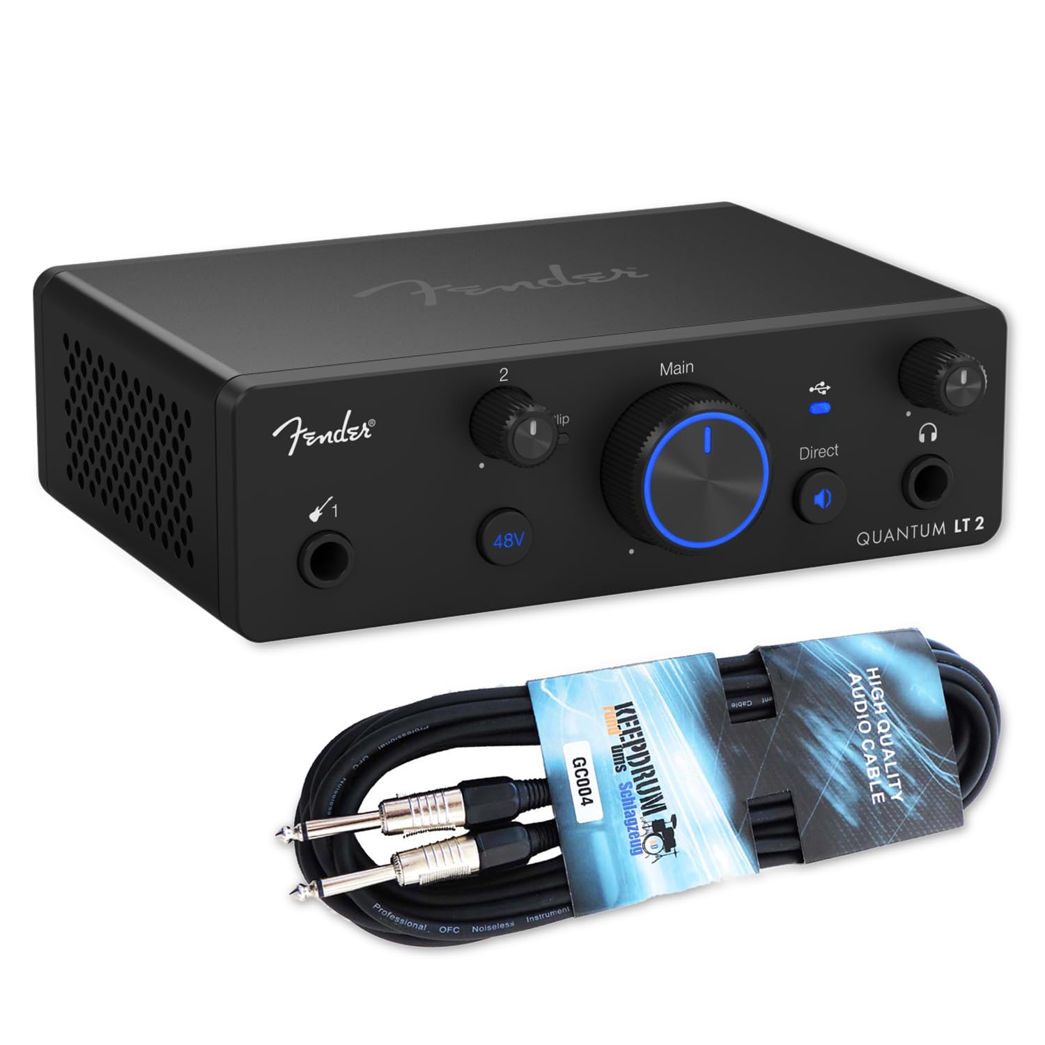 Fender Quantum LT 2 - Interfaz de audio USB-C (2 x 2 canales, con cable jack keepdrum)