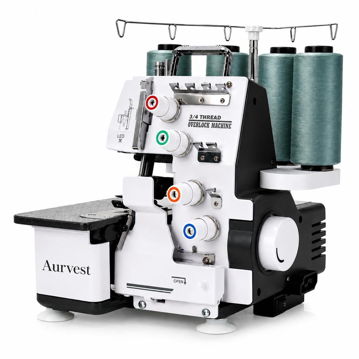 Photo 1 of Serger Overlock Sewing Machine, 3/4 Thread Heavy-Duty Metal Frame with Differential Feed, 1250 Stitches Per Minute, 12 Built-in Stitch Options, Color-Coded Threading, LED Light & Foot Pedal for Home