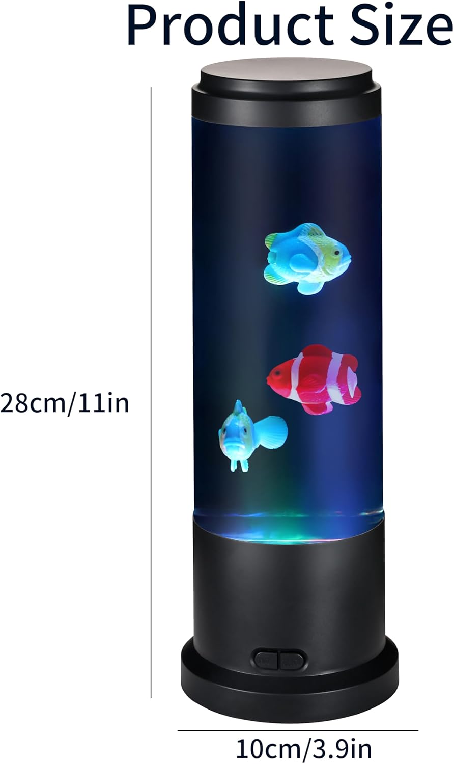 Meloki 11 inch Fish Lamp, LED Fake Aquarium Tank with Moving Fish, Color Changing Fack Fish Tank for Home Office Decor Great Gifts for Kids