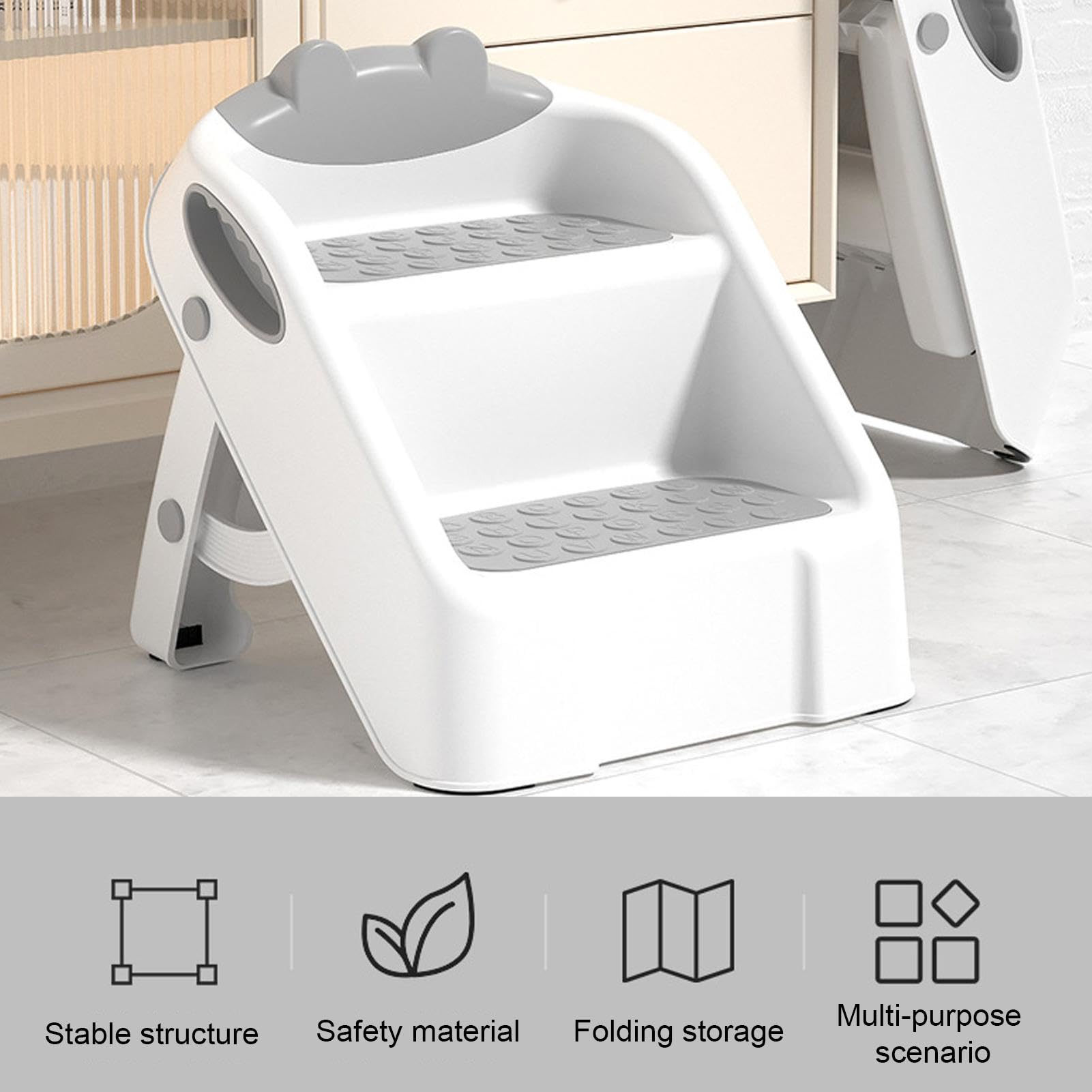 Sgabello Bambini 2 Gradini Antiscivolo - Portabile, Supporta 90 Kg, Per Bagno E Cucina - Foto 8