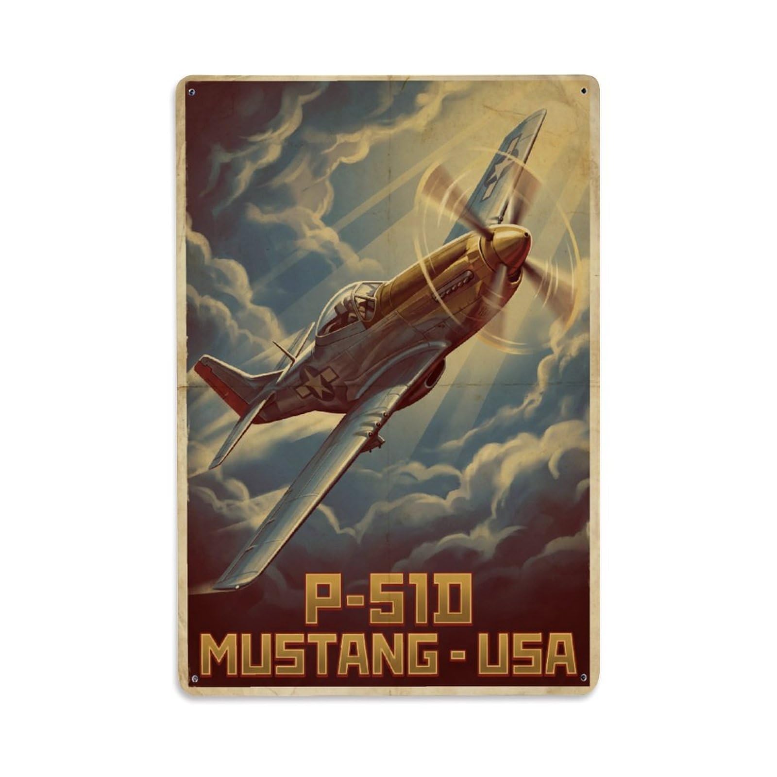 P-51D Mustang Military Aviation Retro Propaganda Metal Tin Sign Plaque Wall Decor for Cafe, Man Cave, Club Bar, Office, Home Garden Round Metal Poster 8x12Inch