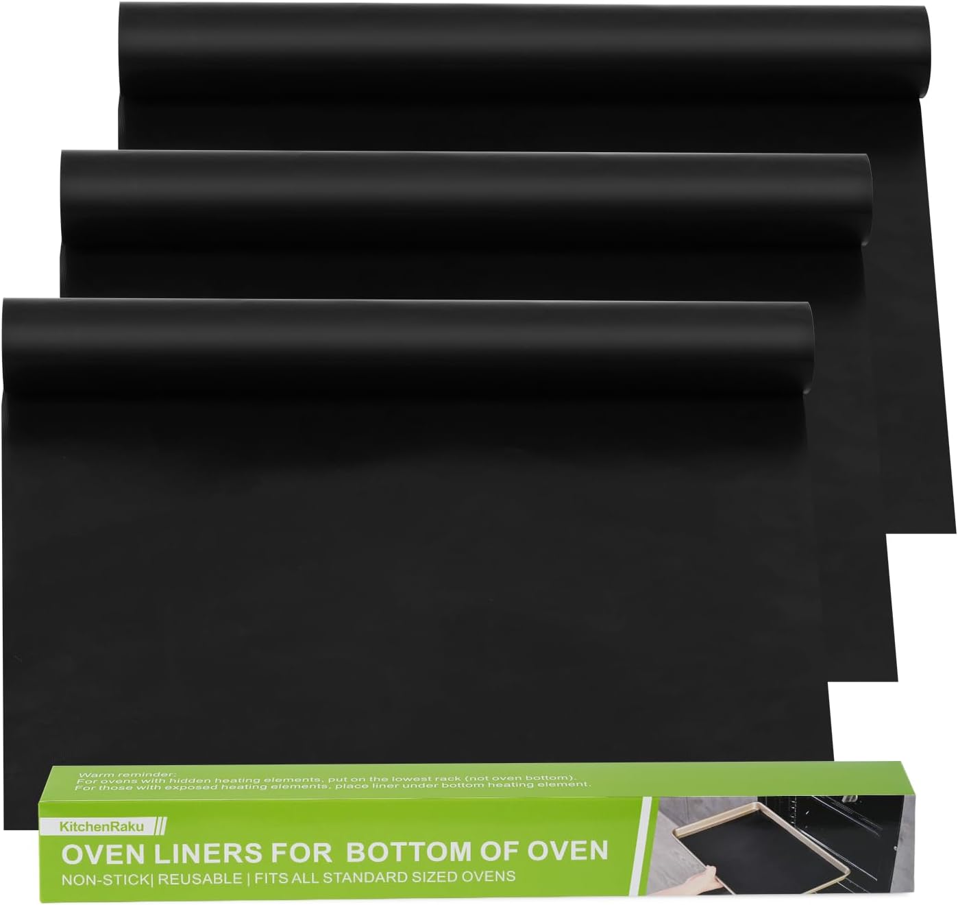 Oven Liners for Bottom of Oven -16"x 25" Large Non-Teflon Stick Oven Liners Mat, Oven Rack Liners to Protect Convection, Electric, Gas & Microwave Ovens (3Pack,Black, 16x25 Inch)