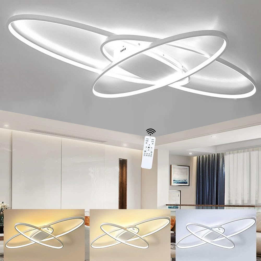 Plafonnier LED salon dimmable 90W grand luminaire intérieur blanc - 8