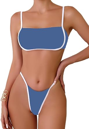 YAUASOPA Womens Bikini Sets Sporty Two Piece Swimsuit Color Block Cheeky Triangle Bathing Suits