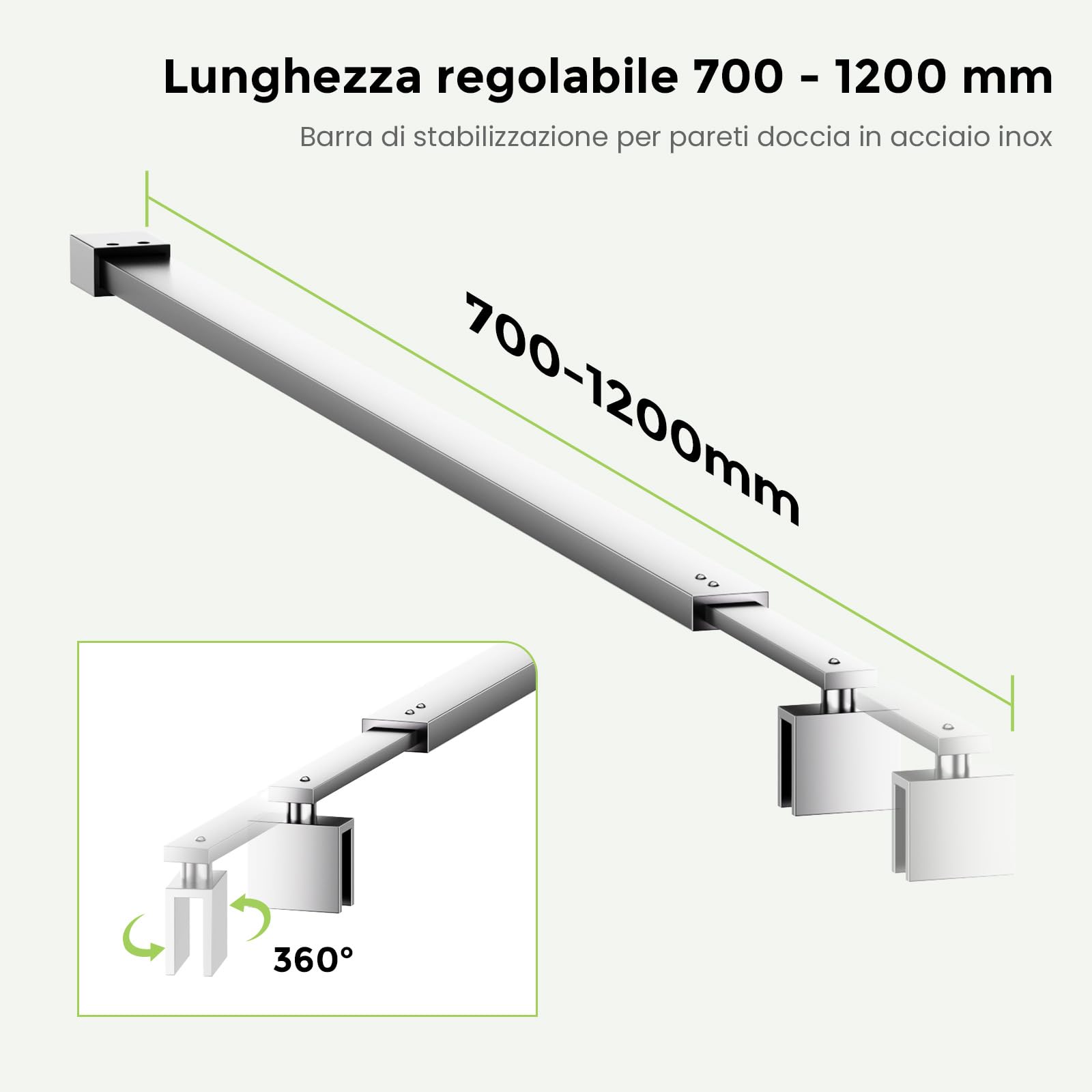 S'AFIELINA Barra angolare regolabile 700-1200mm, acciaio inox, vetro 8-10mm (1 pz)