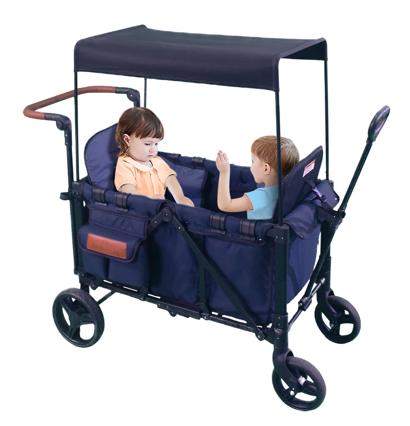 Stroller Wagon for 2 Kids, Baby Wagon Stroller with Adjustable Handle for Infants and Toddlers Includes Canopy & Organizer, Foldable and Convenient for Storage