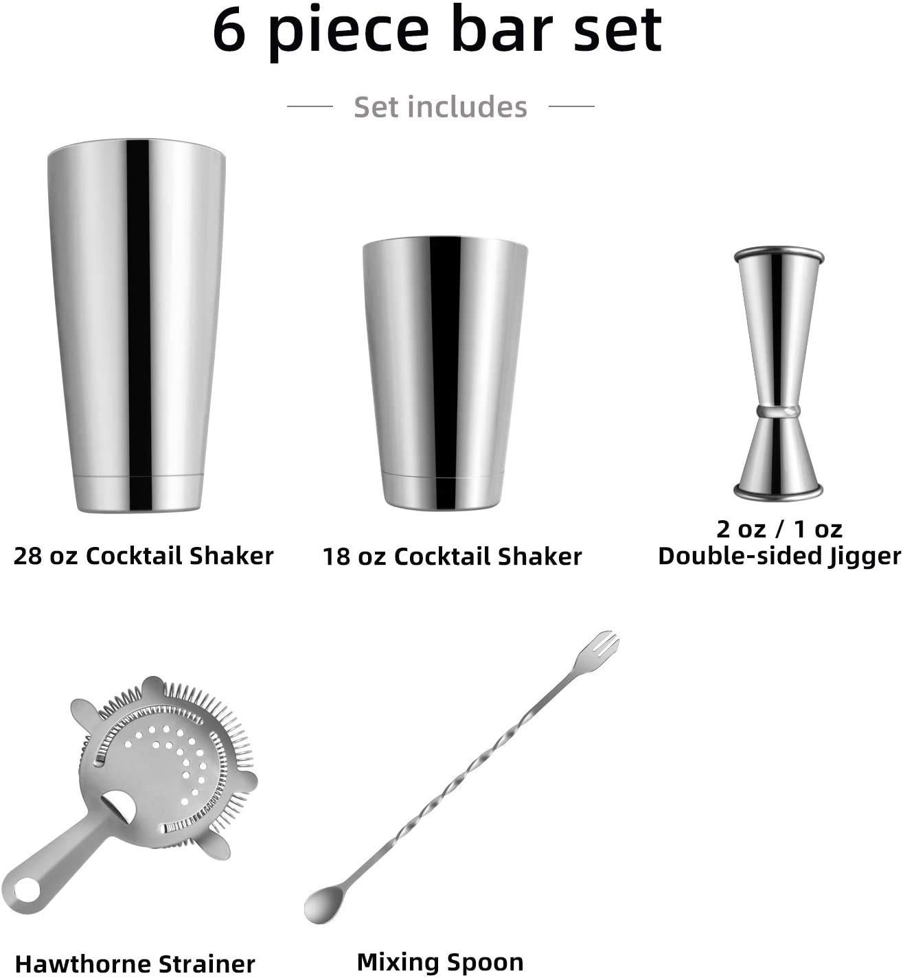 Rudra Exports Double Peg Measure 30 & 60 ml | Boston Shaker Kit with Hawthorne Strainer, Jigger & Bar Spoon for Drink Mixer | Bar Tending Set of 5 | (Size: 28oz and 18oz) - Image 8 thumbnail