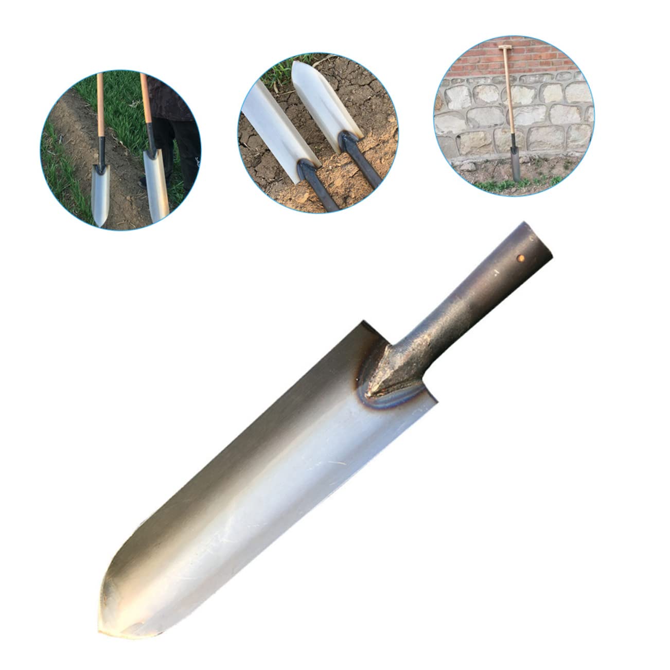 Happyyami Pala para Jardín de Acero Plata Herramienta para Plantar y Cultivar Suelo Adecuado para Huertos y Jardines Diseño Alargado y Punta Afilada