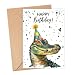 HKDesignGift Alligator Birthday Card With Party Hat - Happy Birthday Card - Alligator Gift - Zoo Safari Animal Birth - Zoo Greeting Cards - Alligators Watercolour Cards - Animal Lover Birth Gift