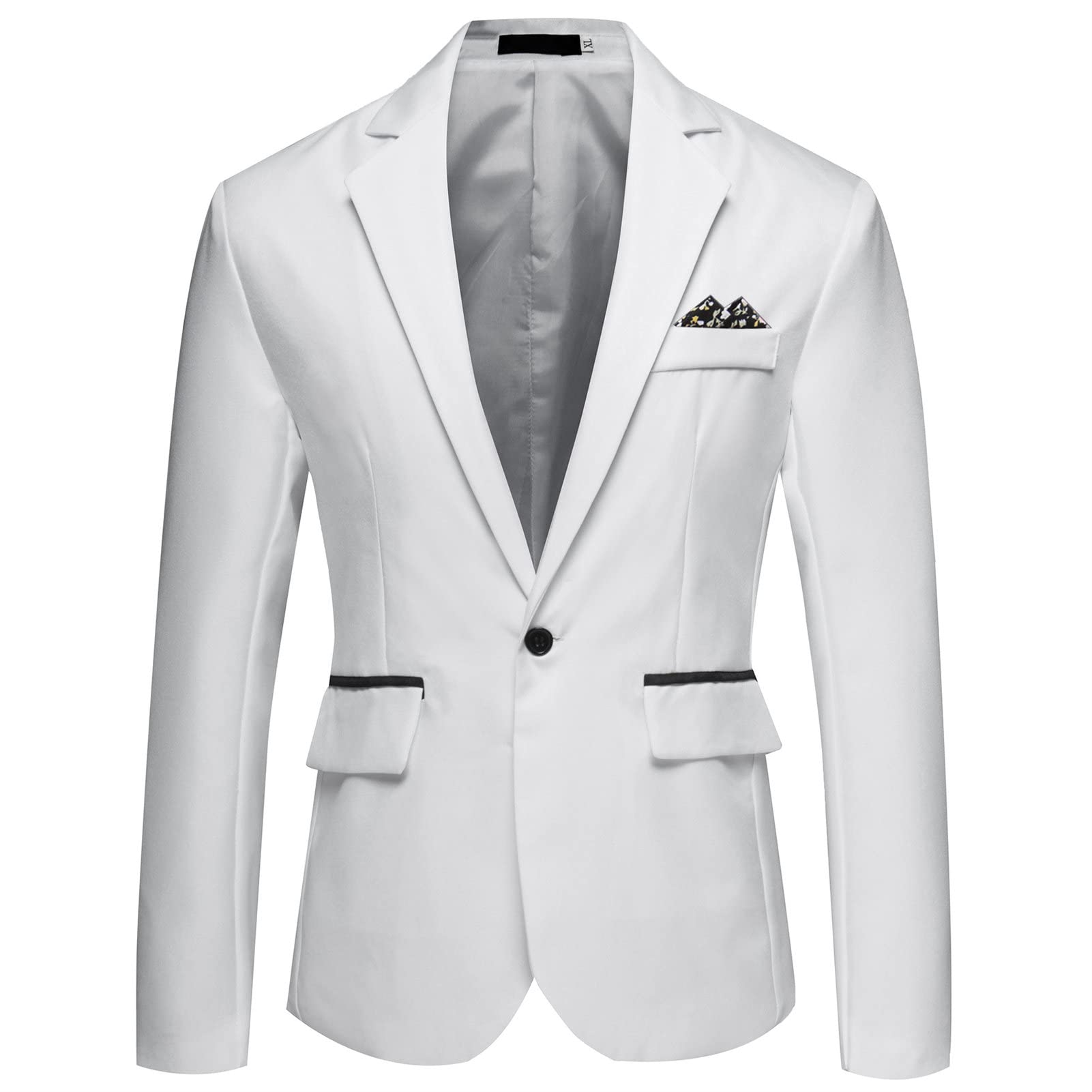 Men's One Button Lightweight Blazer Casual Slim Fit Business Daily Jacket Classic Solid Skinny Party Sports Coat (White,4X-Large)