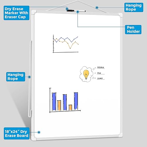 Vista 96 de MaxGear Pizarra blanca colgante de doble cara para pared, pizarra blanca colgante de 16 x 12 pulgadas, pequeña pizarra blanca de borrado en seco