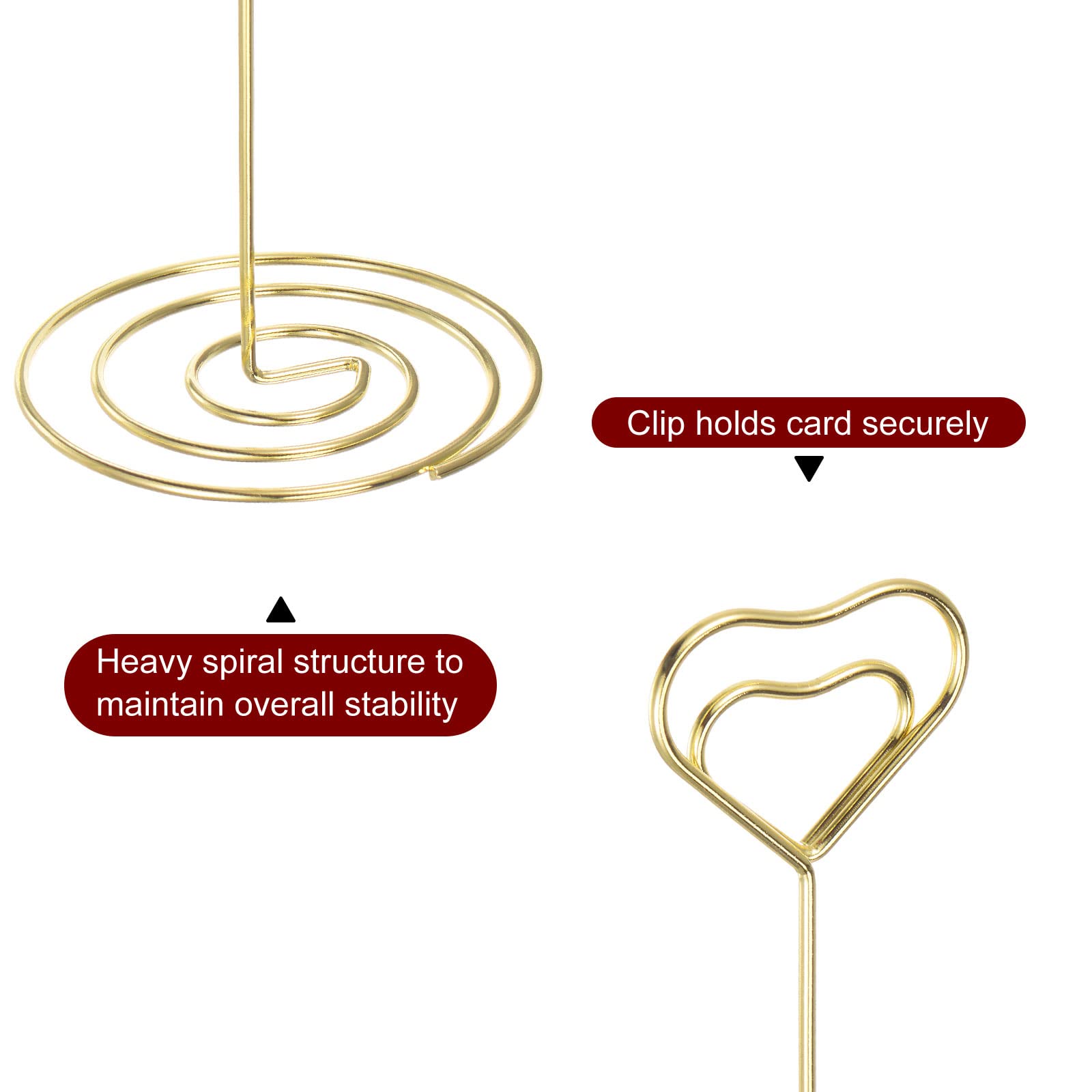 sourcing map Soportes para Números de Mesa 24uds, 220mm Alto, Portafotos de Acero en Forma de Corazón para Centros de Mesa, Soporte Tarjeta para Boda Recepción Fiesta Oficina Hogar, Tono Dorado