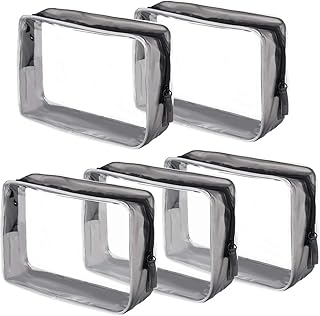 5 Packs Clear Cosmetics Bag TSA Approved, Wobe PVC Zippered Toiletry Carry Pouch Portable Makeup Bag for Vacation Travel, Bathroom and Organizing Waterproof Makeup Vinyl Case (Large, Transparent)