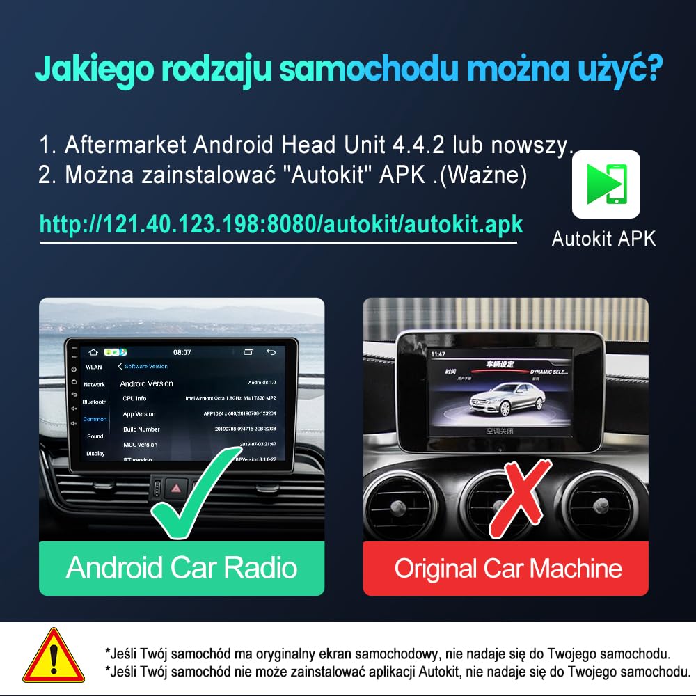 CarlinKit Przewodowy adapter samochodowy CarPlay/przewodowy Android do radia samochodowego z systemem Android, musisz zainstalować aplikację Autokit APK w radiu samochodowym, obsługa ekranu