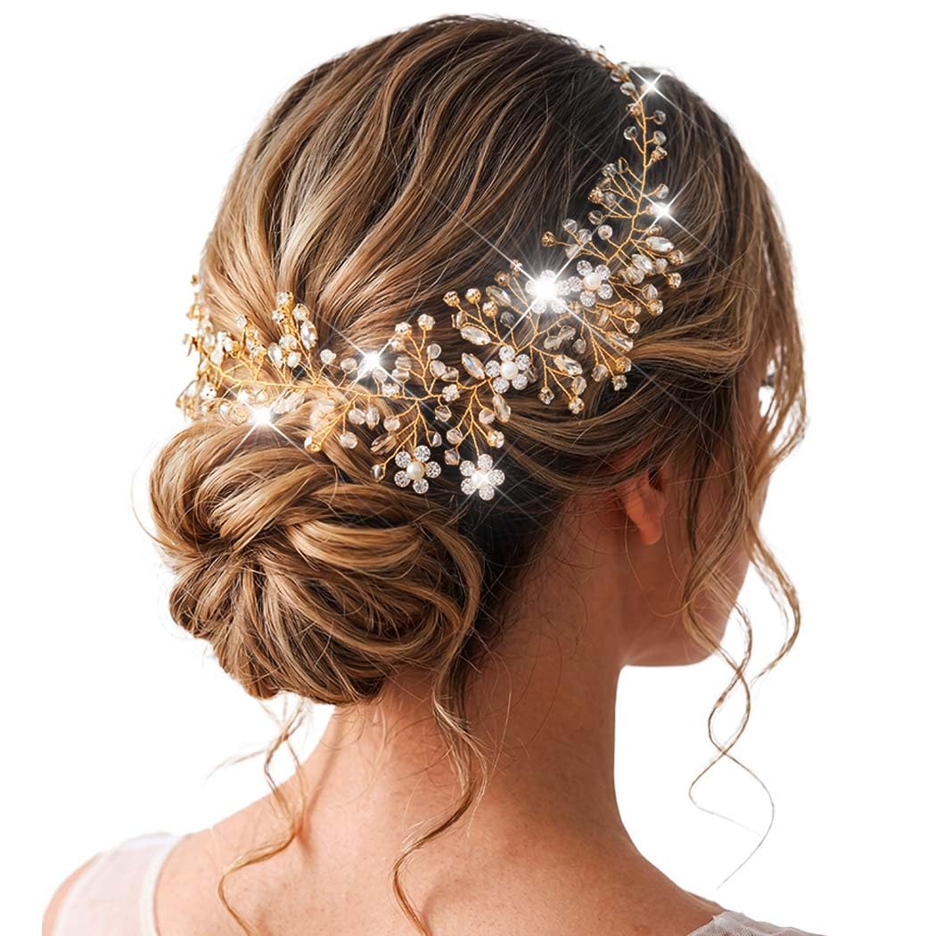 Amazon.com : Catery Rhinestone Headpiece Gold Bride Wedding Hair