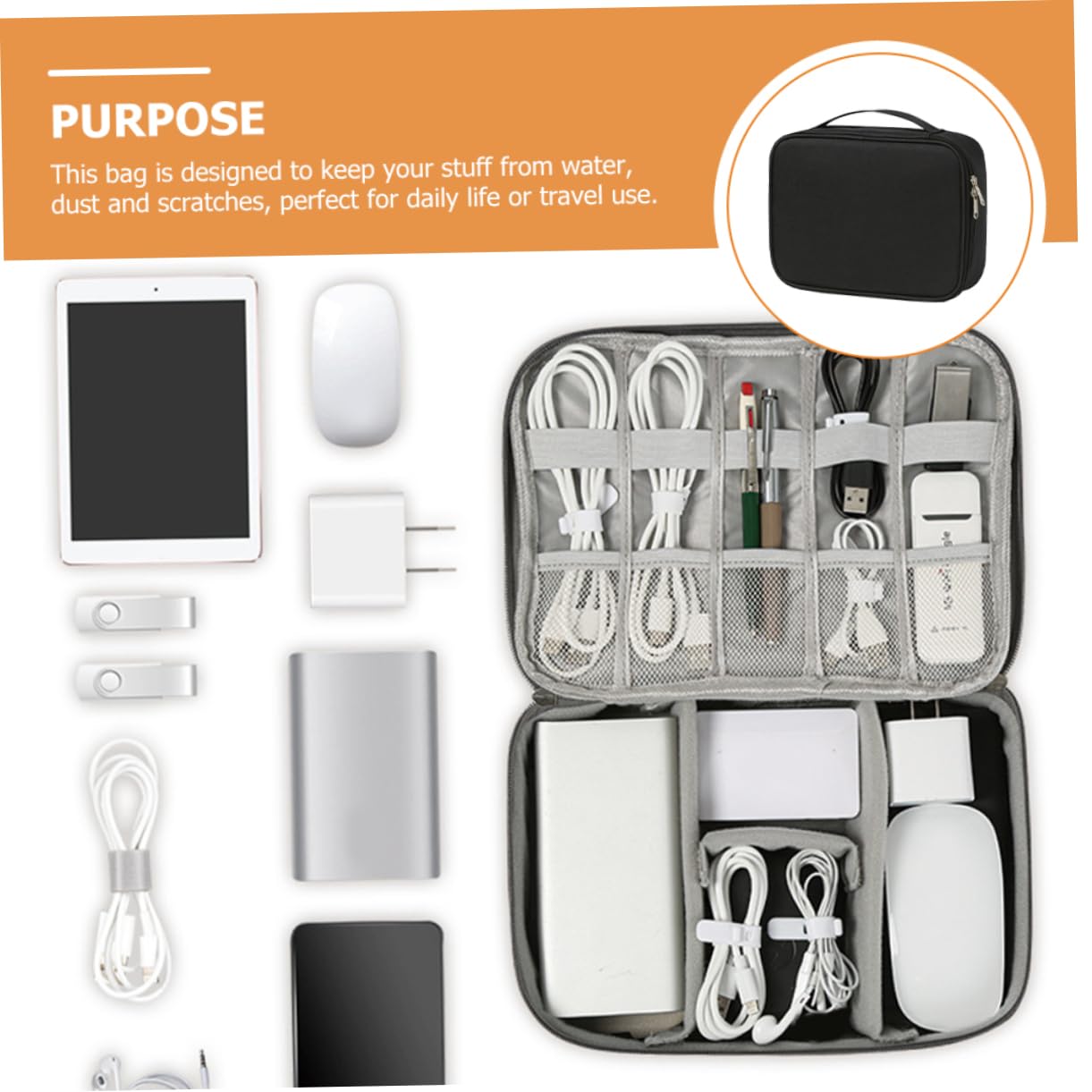 jojofuny 3pezzi Organizer Elettronico Compatto Per Accessori Digitali Borsa Porta Caricabatterie e Cavi Per Viaggi e Uso Quotidiano