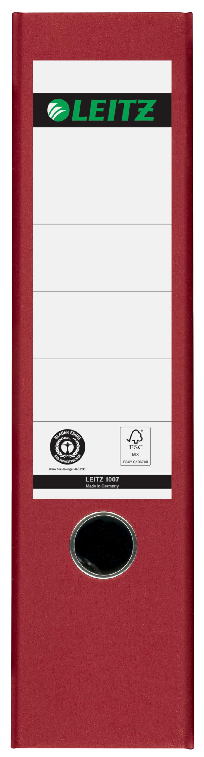 Leitz 10070025 - Raccoglitore di qualità, 180°, formato A4, larghezza dorso 8 cm, rivestimento speciale in carta goffrata in lino, angelo blu, rosso, 10 pezzi