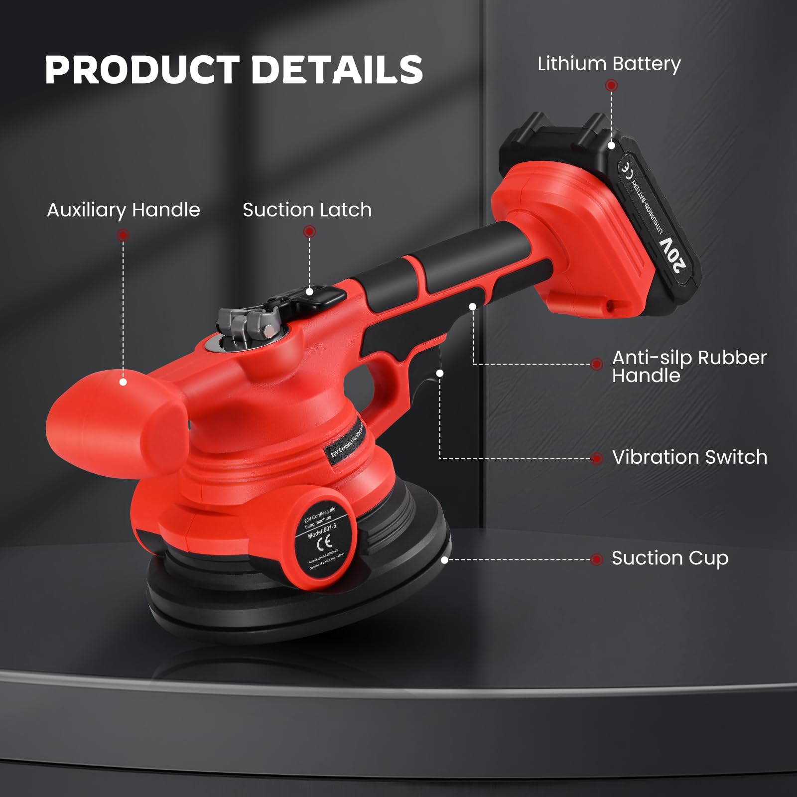 Fliesenleger Maschine Elektrische Fliesen Vibrator Mit 145 mm Saugnapf 0-18000rpm Stufenlose Geschwindigkeitsregulierung Vibrationswerkzeug zum Verlegen von Wandfliesen