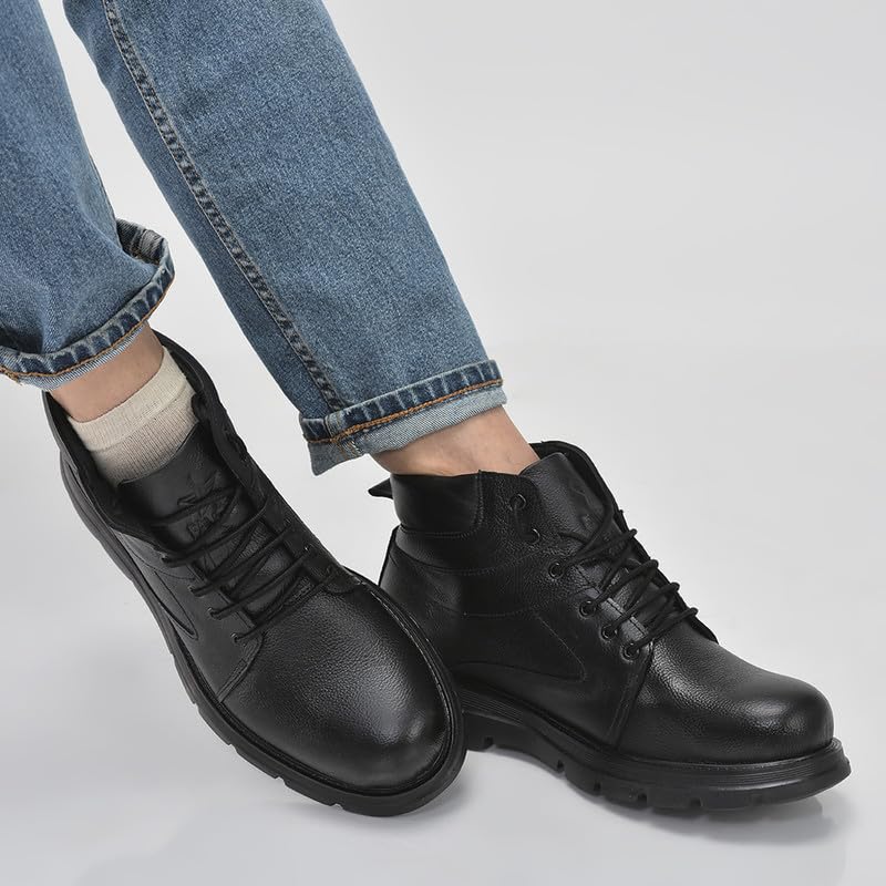 Image of FAUSTO Men Genuine Leather Lace Up Ankle Boots | High Ankle Shoes | Featherlite Memory Cushion Boots | Casual and Work Wear