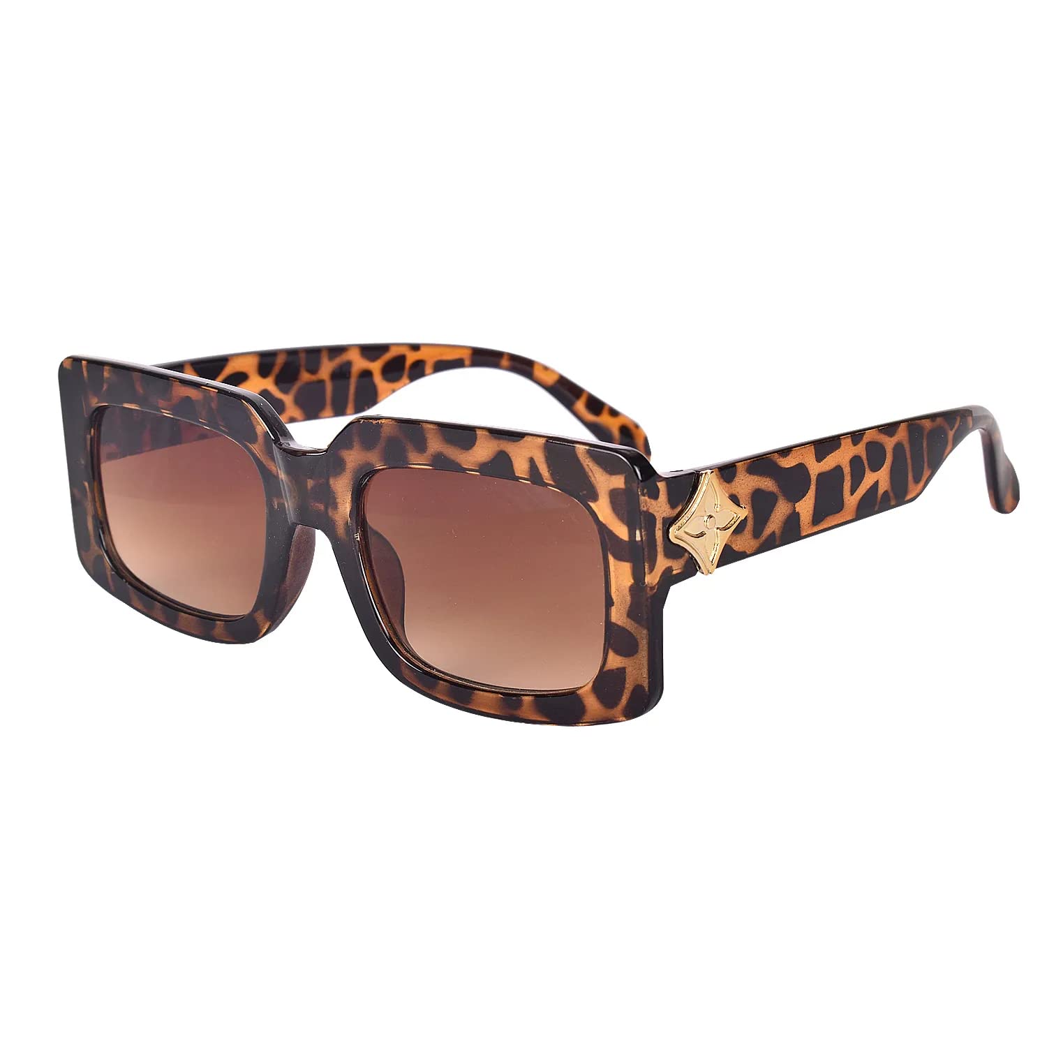Cultific ESTELLE Rectangle Retro Fashion Sunglasses For Women UV 400 Protection (Leopard)
