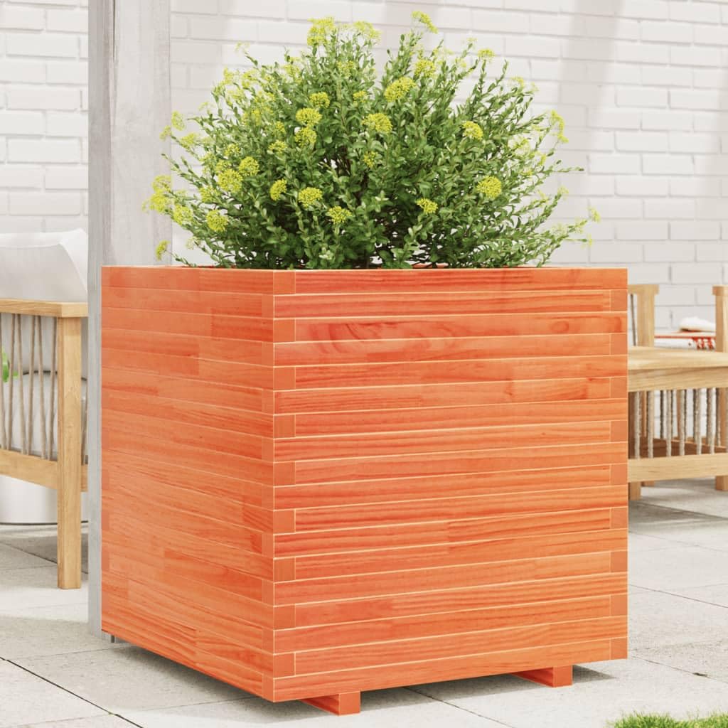 Fioriera da Giardino 70x70x72 cm in Legno Massello di Pino | Vaso da esterno marrone cera con ampio spazio interno per piante e fiori su terrazzo, patio o balcone.