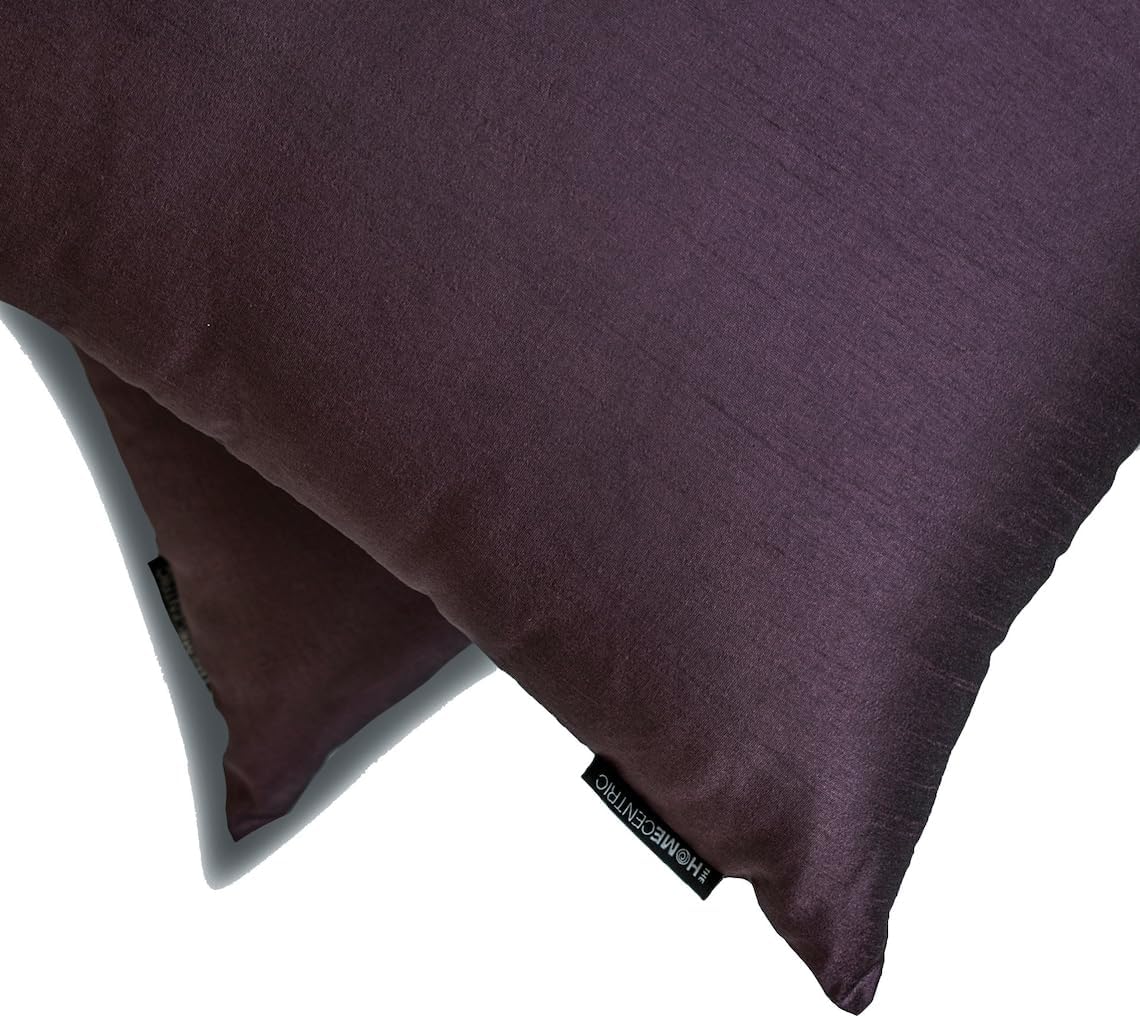 The HomeCentric Decorative Plain Pillow Cover Dark Plum Pack of 2, 12"x12" (30x30 cm) Throw Pillow Cases, Art Silk Plain & Solid Throw Cushion Covers for Couch, Solid Modern Style - Dark Plum Luxury