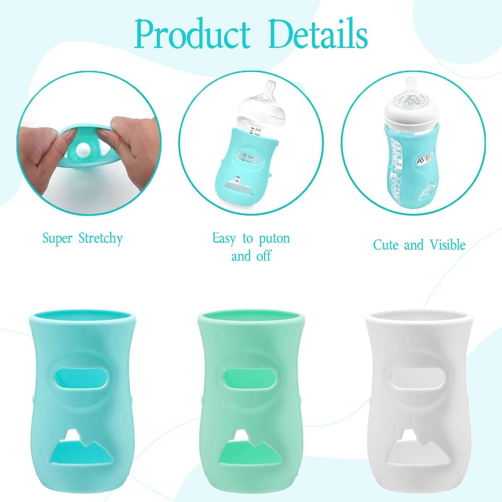 3 Silikonhüllen für natürliche Aventflaschen, aus Glas, bruchsicher, kompatibel mit Philips Avent Naturglasflaschen (240 ml)