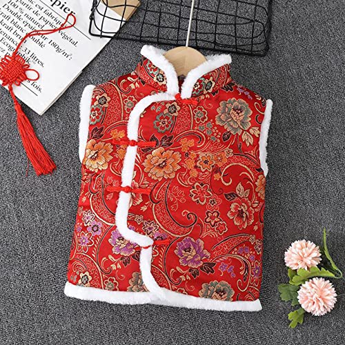 Toddler Chinese 𝗧ang Suit Sleeveless Cotton-Padded Windproof Print Waistcoat 𝗦𝗵erpa Lined Warm Vests for Kids2